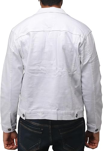 X RAY Men's Denim Jacket, Washed Ripped Distressed Flex Stretch Casual Trucker Biker Jeans Jacket for Men- White - Ripped