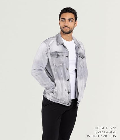 X RAY Men's Denim Jacket, Washed Ripped Distressed Flex Stretch Casual Trucker Biker Jeans Jacket for Men- Grey - Ripped