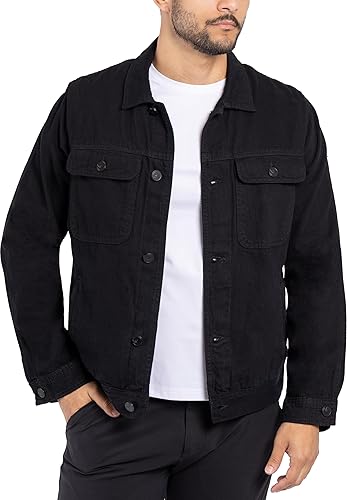 X RAY Men's Denim Jacket, Washed Ripped Distressed Flex Stretch Casual Trucker Biker Jeans Jacket for Men- Jet Black