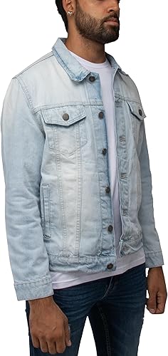 X RAY Men's Denim Jacket, Washed Ripped Distressed Flex Stretch Casual Trucker Biker Jeans Jacket for Men- Bleach Wash