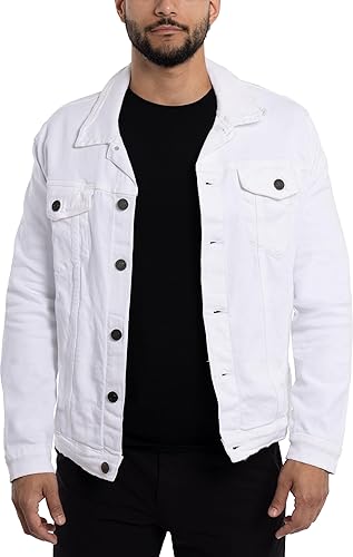 X RAY Men's Denim Jacket, Washed Ripped Distressed Flex Stretch Casual Trucker Biker Jeans Jacket for Men- White