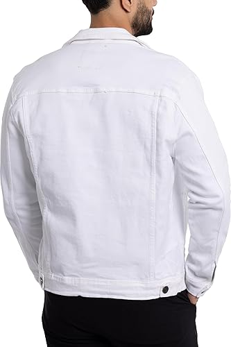 X RAY Men's Denim Jacket, Washed Ripped Distressed Flex Stretch Casual Trucker Biker Jeans Jacket for Men- White