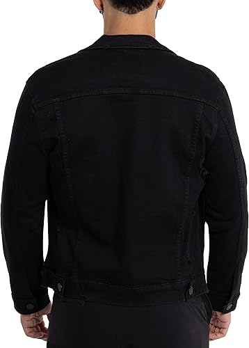 X RAY Men's Denim Jacket, Washed Ripped Distressed Flex Stretch Casual Trucker Biker Jeans Jacket for Men- Black - Ripped