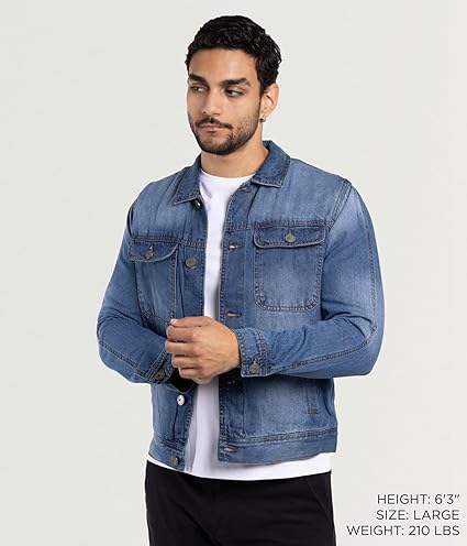 X RAY Men's Denim Jacket, Washed Ripped Distressed Flex Stretch Casual Trucker Biker Jeans Jacket for Men- Med Wash