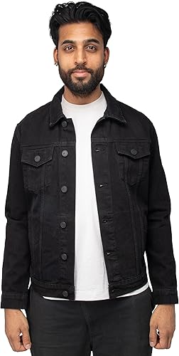 X RAY Men's Denim Jacket, Washed Ripped Distressed Flex Stretch Casual Trucker Biker Jeans Jacket for Men- Angry Bear- Jet Black