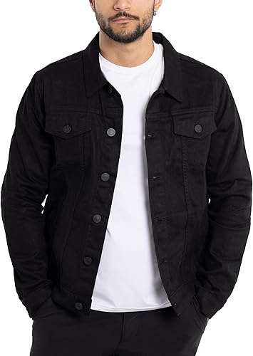 X RAY Men's Denim Jacket, Washed Ripped Distressed Flex Stretch Casual Trucker Biker Jeans Jacket for Men- Black