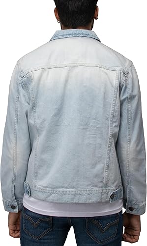 X RAY Men's Denim Jacket, Washed Ripped Distressed Flex Stretch Casual Trucker Biker Jeans Jacket for Men- Bleach Wash