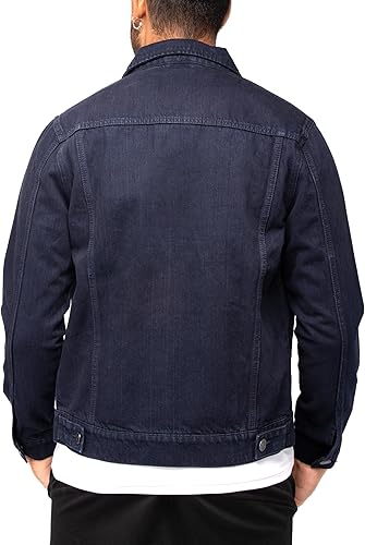 X RAY Men's Denim Jacket, Washed Ripped Distressed Flex Stretch Casual Trucker Biker Jeans Jacket for Men- Navy