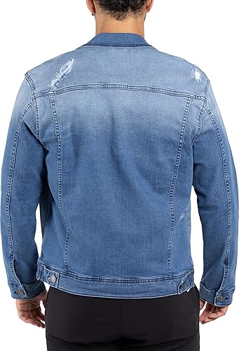 X RAY Men's Denim Jacket, Washed Ripped Distressed Flex Stretch Casual Trucker Biker Jeans Jacket for Men- Medium Blue - Ripped