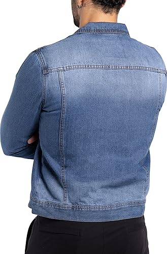 X RAY Men's Denim Jacket, Washed Ripped Distressed Flex Stretch Casual Trucker Biker Jeans Jacket for Men- Med Wash