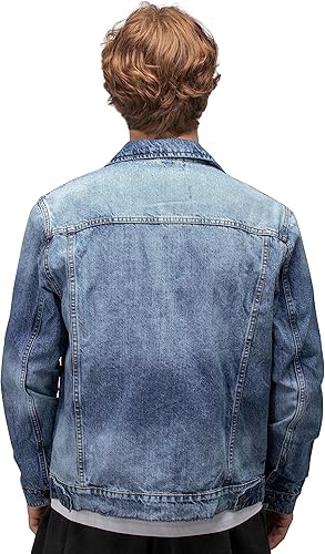 X RAY Men's Denim Jacket, Washed Ripped Distressed Flex Stretch Casual Trucker Biker Jeans Jacket for Men- Medium Blue