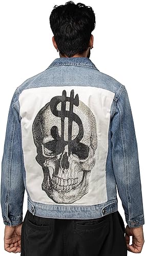 X RAY Men's Denim Jacket, Washed Ripped Distressed Flex Stretch Casual Trucker Biker Jeans Jacket for Men- Light Blue