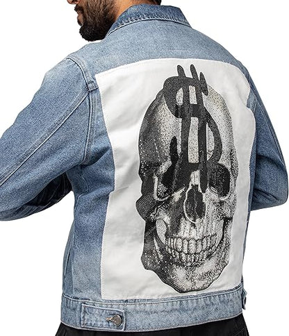 X RAY Men's Denim Jacket, Washed Ripped Distressed Flex Stretch Casual Trucker Biker Jeans Jacket for Men- Light Blue